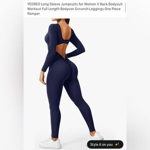 Navy Blue Long Sleeve Workout Jumpsuit